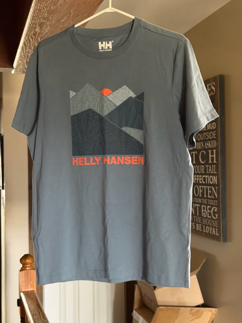 Helly Hansen Slate Blue Graphic Mountain Tee with Orange Accent